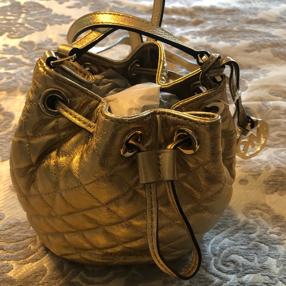 Michael Kors Leather Crossbody Bag in Pale Gold